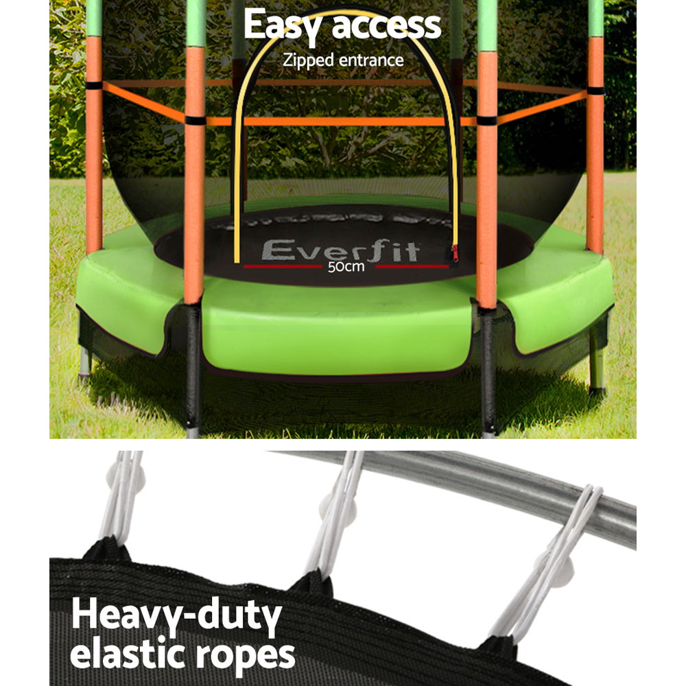 Everfit Trampoline 4.5FT Kids Trampolines Cover Safety Net Pad Ladder Gift Green Everfit