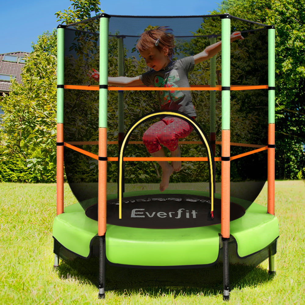 Everfit Trampoline 4.5FT Kids Trampolines Cover Safety Net Pad Ladder Gift Green Everfit