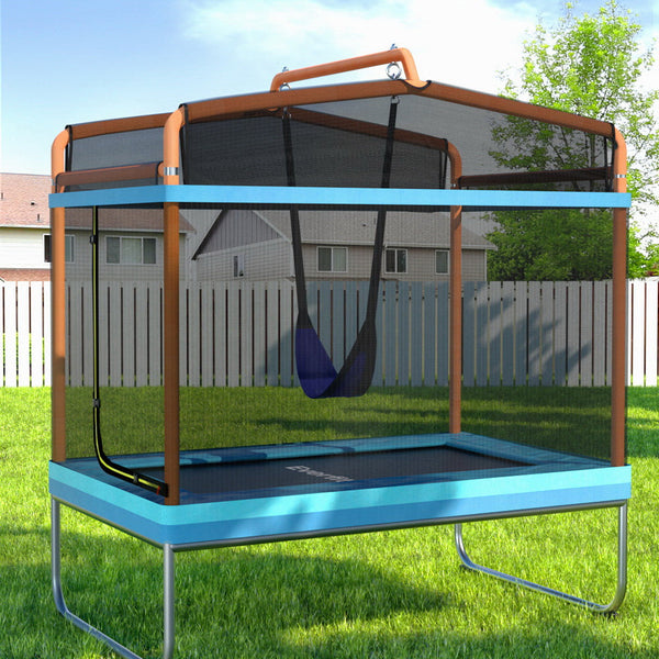 Everfit Trampoline 6FT Kids 2-in-1 Swing Belt Safety Net Gift Rectangle Orange Everfit