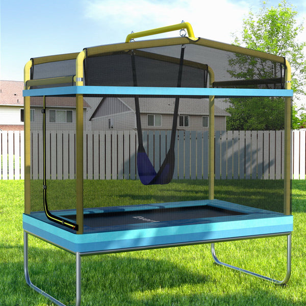 Everfit Trampoline 6FT Kids 2-in-1 Swing Belt Safety Net Gift Rectangle Yellow Everfit