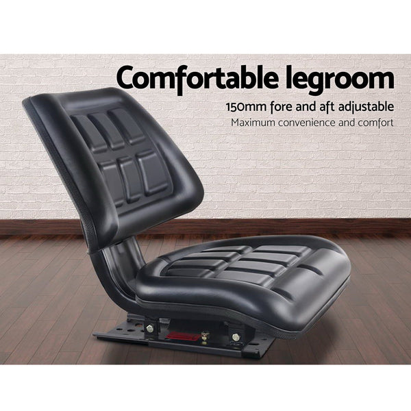 Giantz PU Leather Tractor Seat with Sliding Track - Black Giantz