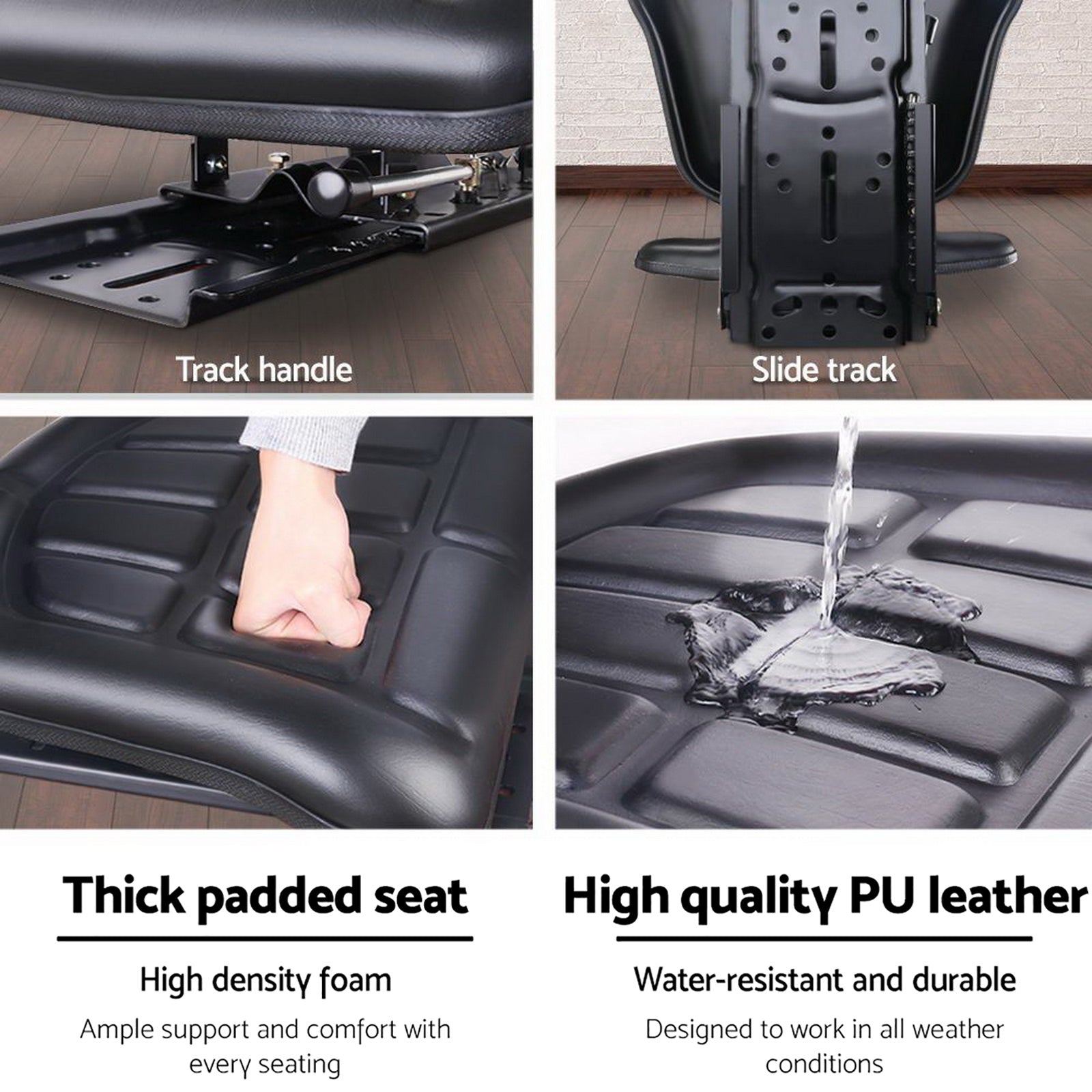 Giantz PU Leather Tractor Seat with Sliding Track - Black Giantz