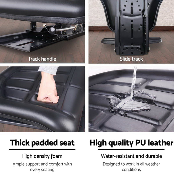 Giantz PU Leather Tractor Seat with Sliding Track - Black Giantz