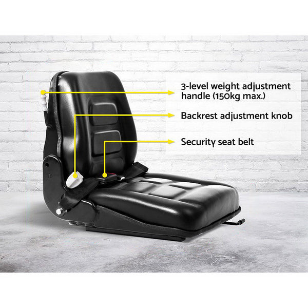 Giantz Universal Forklift Seat Tractor Excavator Truck Bobcat Leather Backrest Giantz