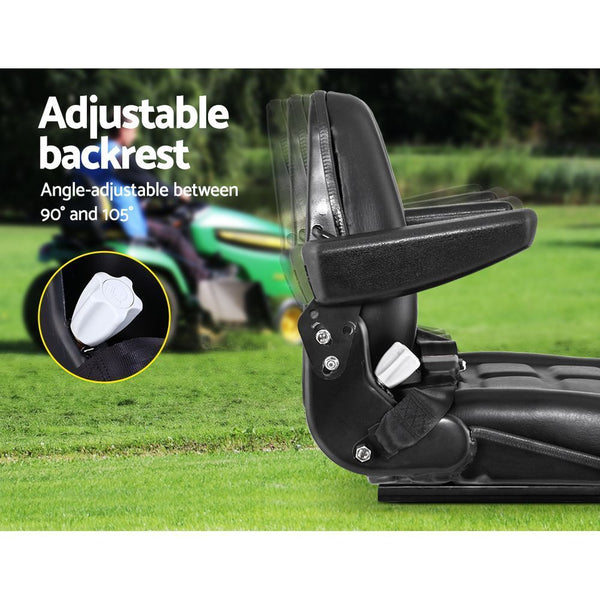 Giantz Tractor Seat with Armrest Forklift Excavator Bulldozer Universal Suspension Backrest Truck Chair black Giantz