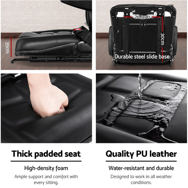 Giantz Tractor Seat with Armrest Forklift Excavator Bulldozer Universal Suspension Backrest Truck Chair black Giantz