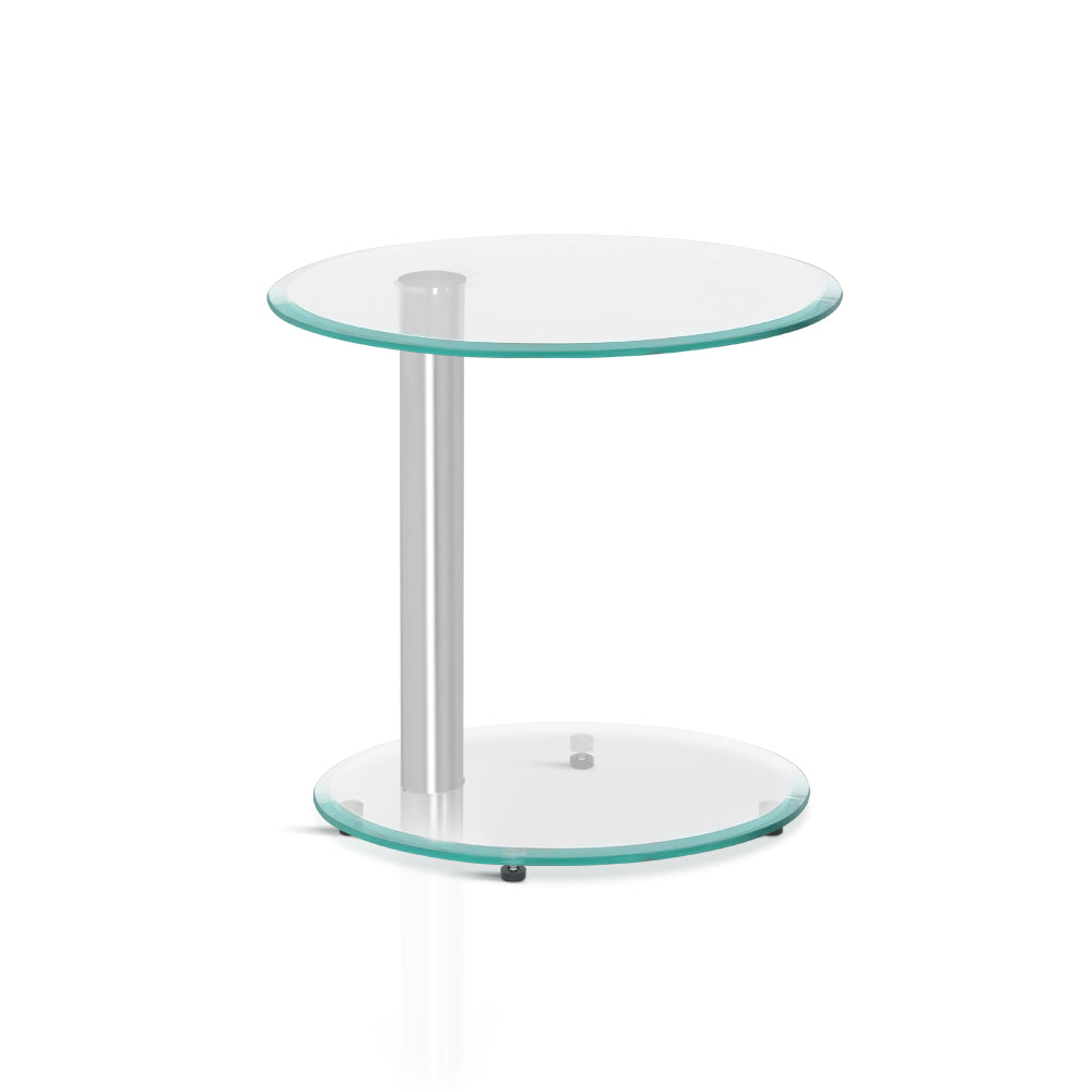 Artiss Side Coffee Table Oval Tempered Glass Top 2 Tier freeshipping - Awezingly