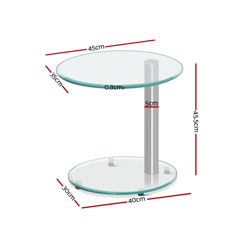 Artiss Side Coffee Table Oval Tempered Glass Top 2 Tier freeshipping - Awezingly