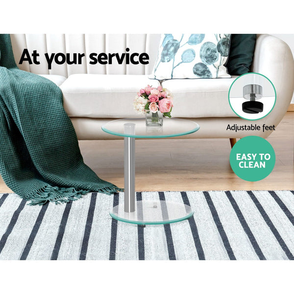 Artiss Side Coffee Table Oval Tempered Glass Top 2 Tier freeshipping - Awezingly