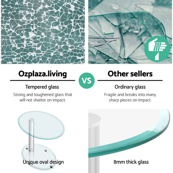 Artiss Side Coffee Table Oval Tempered Glass Top 2 Tier freeshipping - Awezingly