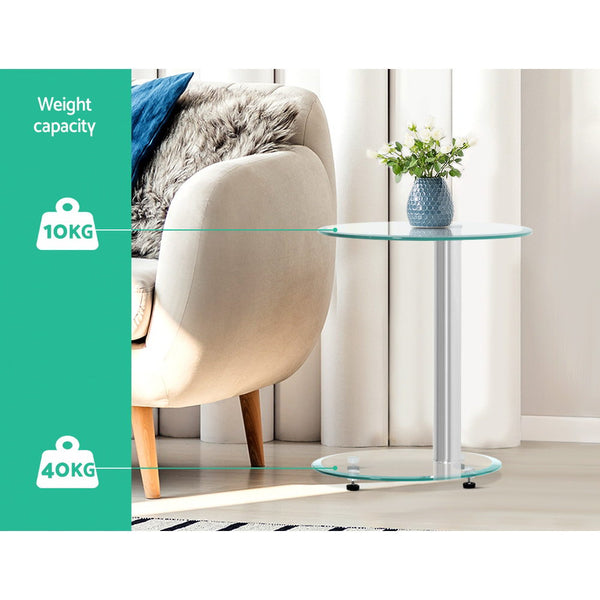 Artiss Side Coffee Table Oval Tempered Glass Top 2 Tier freeshipping - Awezingly