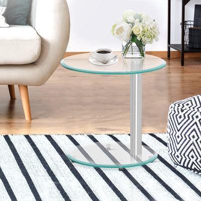 Artiss Side Coffee Table Oval Tempered Glass Top 2 Tier