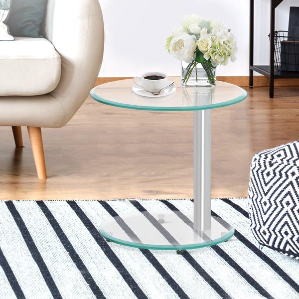 Artiss Side Coffee Table Oval Tempered Glass Top 2 Tier freeshipping - Awezingly