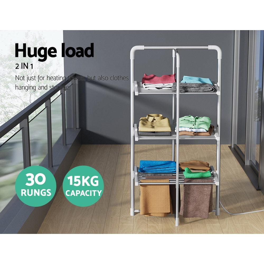 Devanti Electric Heated Towel Clothes Rail Rack Airer Dryer Warmer Stand 300W Devanti