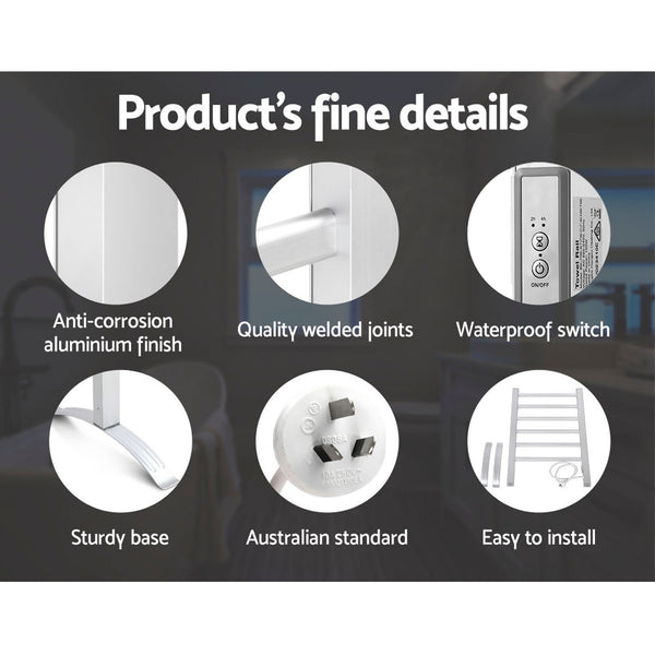 Devanti Electric Heated Towel Rail Rails Warmer Rack Aluminium Bar Bathroom freeshipping - Awezingly