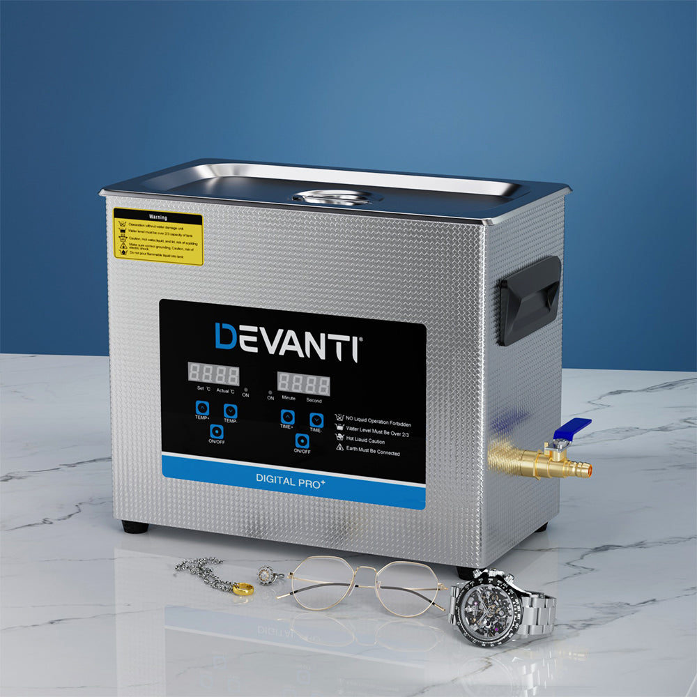 Devanti 6.5L Ultrasonic Cleaner Heater Cleaning Machine Timer Industrial 180W Devanti