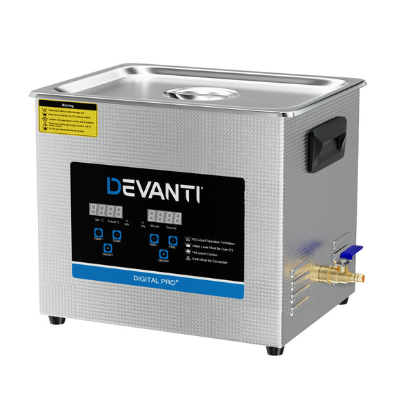 Devanti 10L Ultrasonic Cleaner Heater Cleaning Machine Timer Industrial 240W Devanti