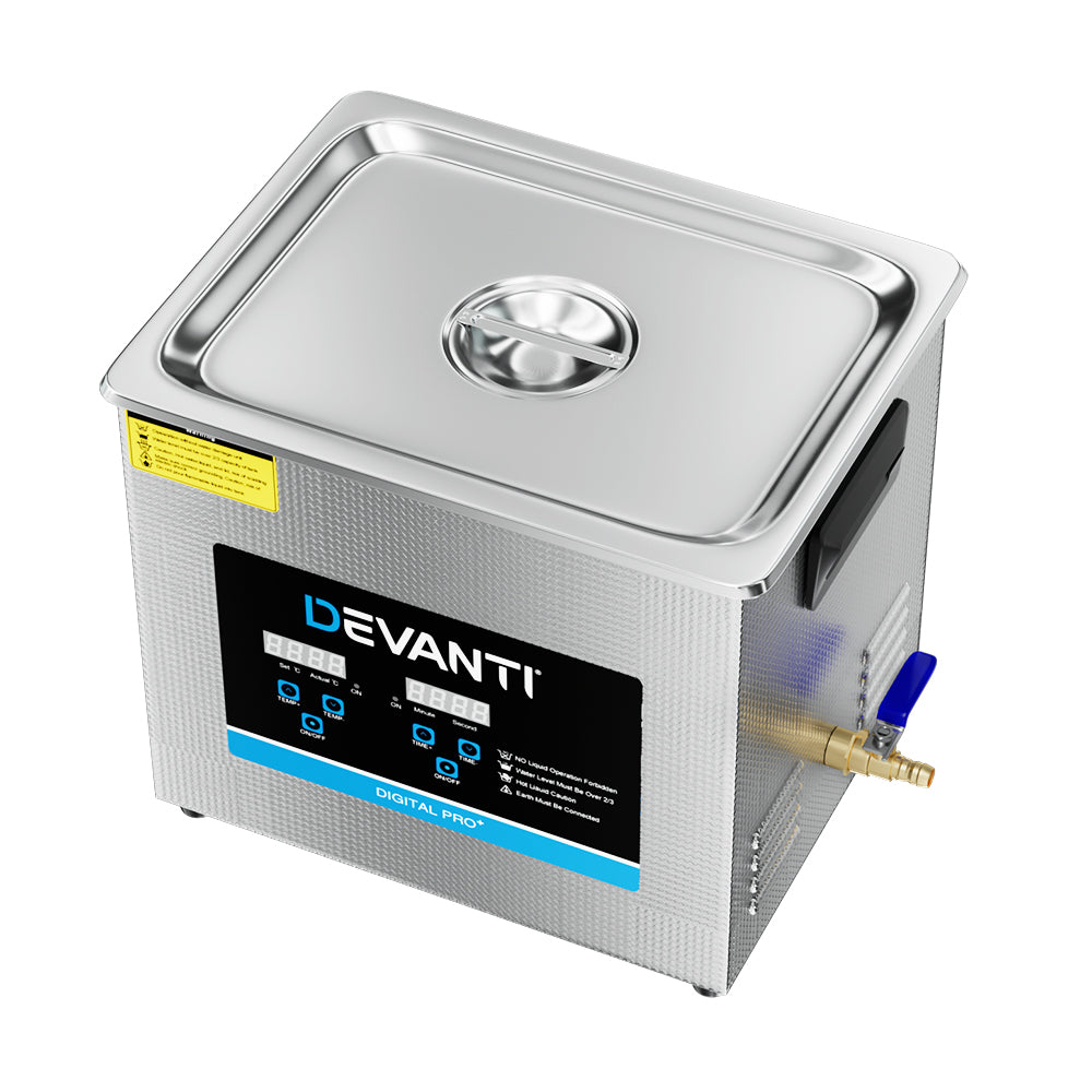 Devanti 10L Ultrasonic Cleaner Heater Cleaning Machine Timer Industrial 240W Devanti