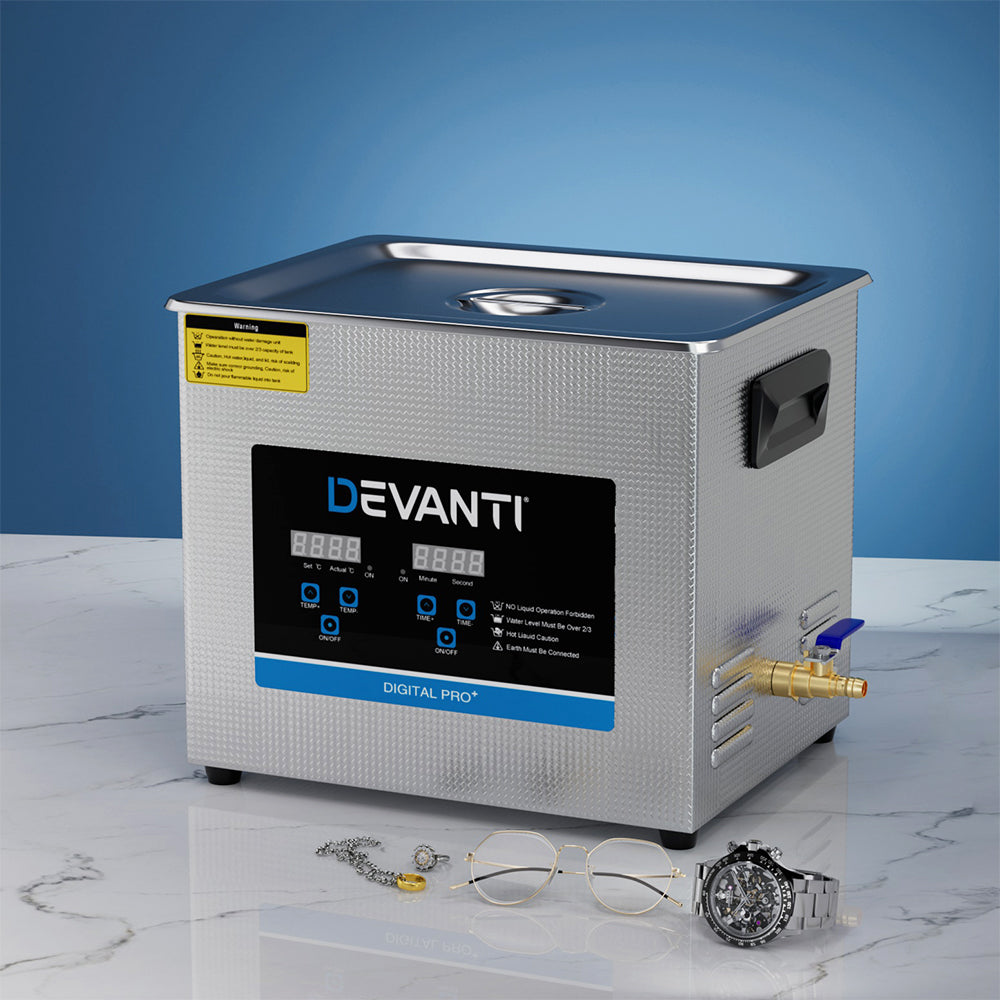 Devanti 10L Ultrasonic Cleaner Heater Cleaning Machine Timer Industrial 240W Devanti
