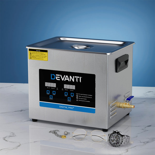 Devanti 10L Ultrasonic Cleaner Heater Cleaning Machine Timer Industrial 240W Devanti