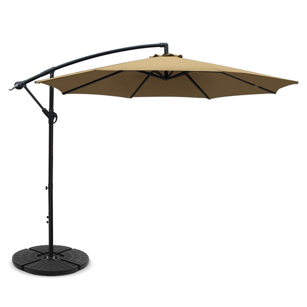 Instahut 3M Umbrella with 48x48cm Base Outdoor Umbrellas Cantilever Sun Beach Garden Patio Beige freeshipping - Awezingly