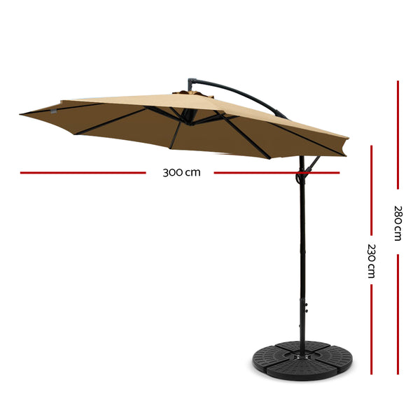 Instahut 3M Umbrella with 48x48cm Base Outdoor Umbrellas Cantilever Sun Beach Garden Patio Beige freeshipping - Awezingly
