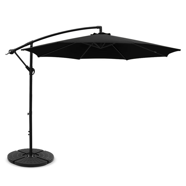 Instahut 3M Umbrella with 48x48cm Base Outdoor Umbrellas Cantilever Sun Beach Garden Patio Black freeshipping - Awezingly