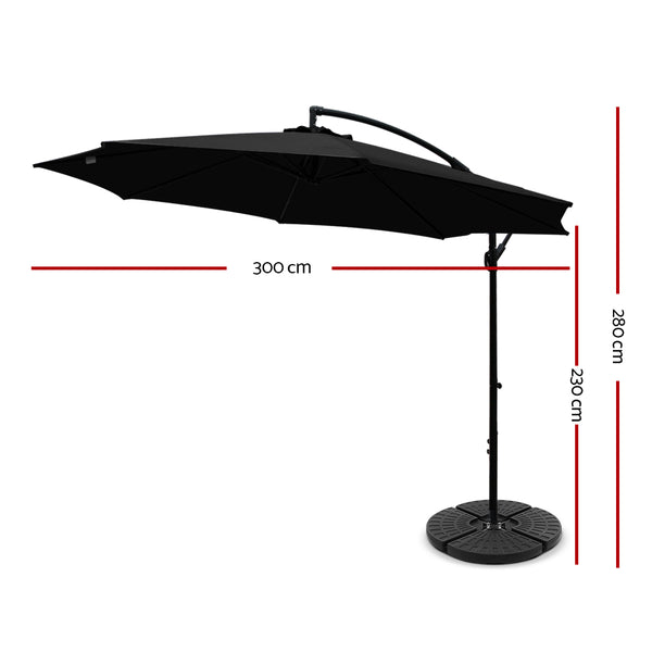 Instahut 3M Umbrella with 48x48cm Base Outdoor Umbrellas Cantilever Sun Beach Garden Patio Black freeshipping - Awezingly