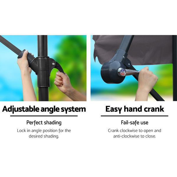 Instahut 3M Umbrella with 48x48cm Base Outdoor Umbrellas Cantilever Sun Beach Garden Patio Charcoal freeshipping - Awezingly