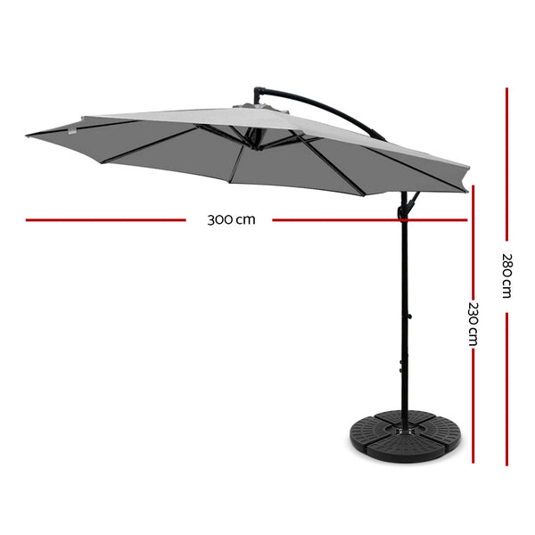 Instahut 3M Umbrella with 48x48cm Base Outdoor Umbrellas Cantilever Sun Beach Garden Patio Grey freeshipping - Awezingly