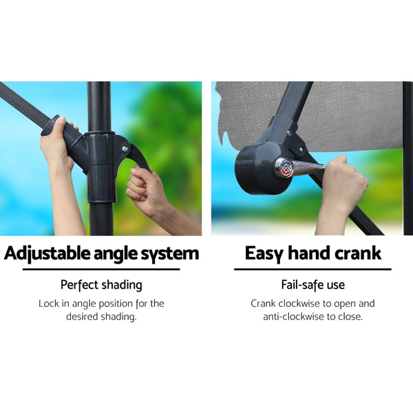 Instahut 3M Umbrella with 48x48cm Base Outdoor Umbrellas Cantilever Sun Beach Garden Patio Grey freeshipping - Awezingly