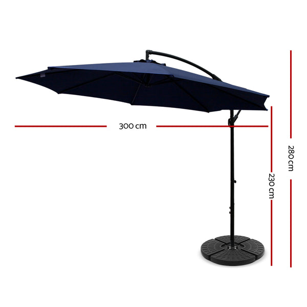 Instahut 3M Umbrella with 48x48cm Base Outdoor Umbrellas Cantilever Sun Beach Garden Patio Navy freeshipping - Awezingly