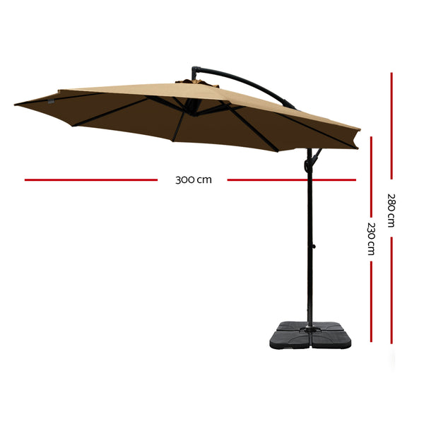 Instahut 3M Umbrella with 50x50cm Base Outdoor Umbrellas Cantilever Sun Stand UV Garden Beige freeshipping - Awezingly