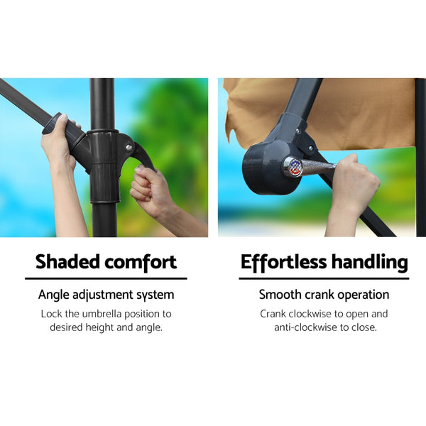 Instahut 3M Umbrella with 50x50cm Base Outdoor Umbrellas Cantilever Sun Stand UV Garden Beige freeshipping - Awezingly