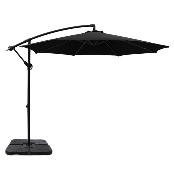 Instahut 3M Umbrella with 50x50cm Base Outdoor Umbrellas Cantilever Sun Stand UV Garden Black freeshipping - Awezingly