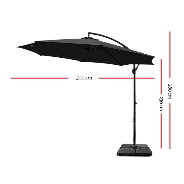 Instahut 3M Umbrella with 50x50cm Base Outdoor Umbrellas Cantilever Sun Stand UV Garden Black freeshipping - Awezingly