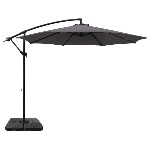 Instahut 3M Umbrella with 50x50cm Base Outdoor Umbrellas Cantilever Sun Stand UV Garden Charcoal freeshipping - Awezingly