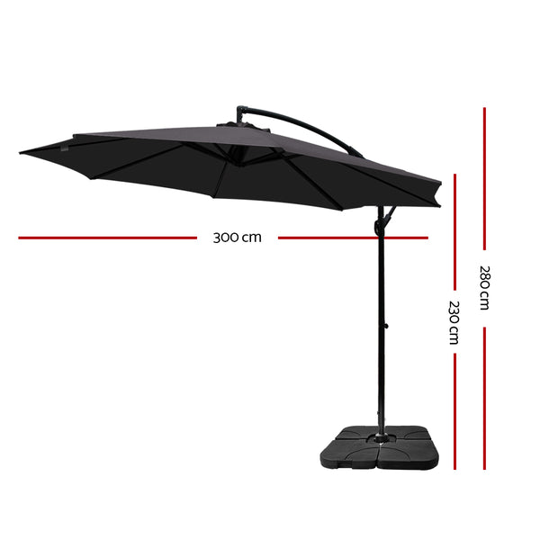 Instahut 3M Umbrella with 50x50cm Base Outdoor Umbrellas Cantilever Sun Stand UV Garden Charcoal freeshipping - Awezingly
