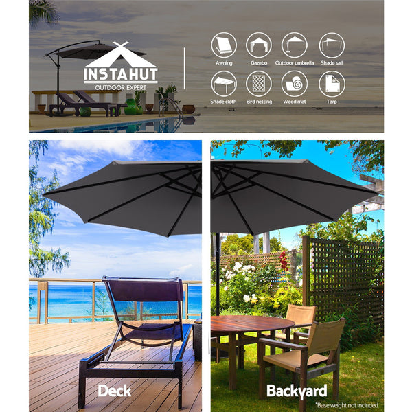 Instahut 3M Umbrella with 50x50cm Base Outdoor Umbrellas Cantilever Sun Stand UV Garden Charcoal freeshipping - Awezingly