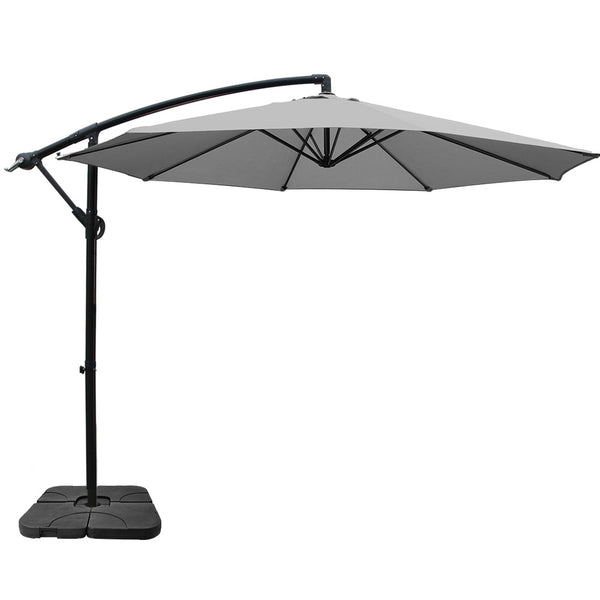 Instahut 3M Umbrella with 50x50cm Base Outdoor Umbrellas Cantilever Sun Stand UV Garden Grey freeshipping - Awezingly