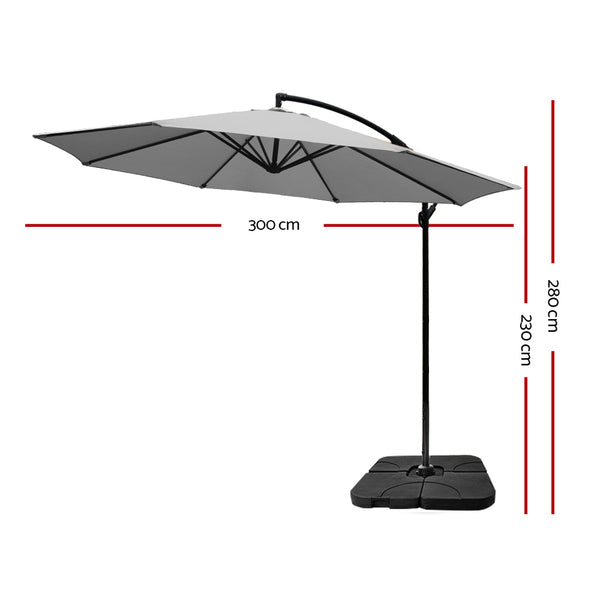 Instahut 3M Umbrella with 50x50cm Base Outdoor Umbrellas Cantilever Sun Stand UV Garden Grey freeshipping - Awezingly