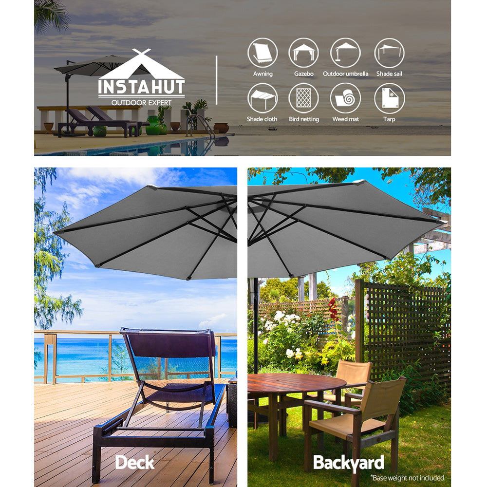 Instahut 3M Umbrella with 50x50cm Base Outdoor Umbrellas Cantilever Sun Stand UV Garden Grey freeshipping - Awezingly