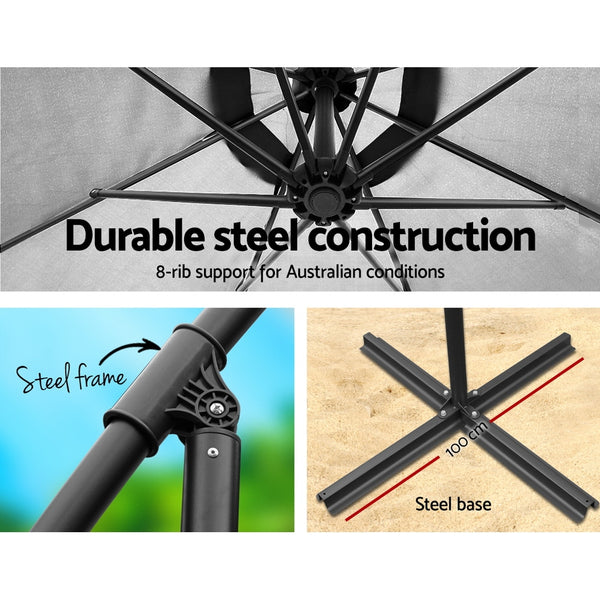 Instahut 3M Umbrella with 50x50cm Base Outdoor Umbrellas Cantilever Sun Stand UV Garden Grey freeshipping - Awezingly