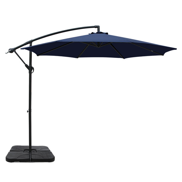 Instahut 3M Umbrella with 50x50cm Base Outdoor Umbrellas Cantilever Sun Stand UV Garden Navy freeshipping - Awezingly