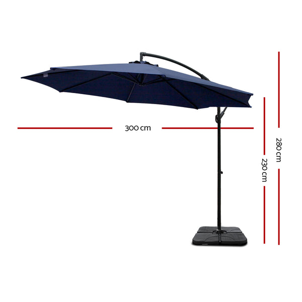 Instahut 3M Umbrella with 50x50cm Base Outdoor Umbrellas Cantilever Sun Stand UV Garden Navy freeshipping - Awezingly