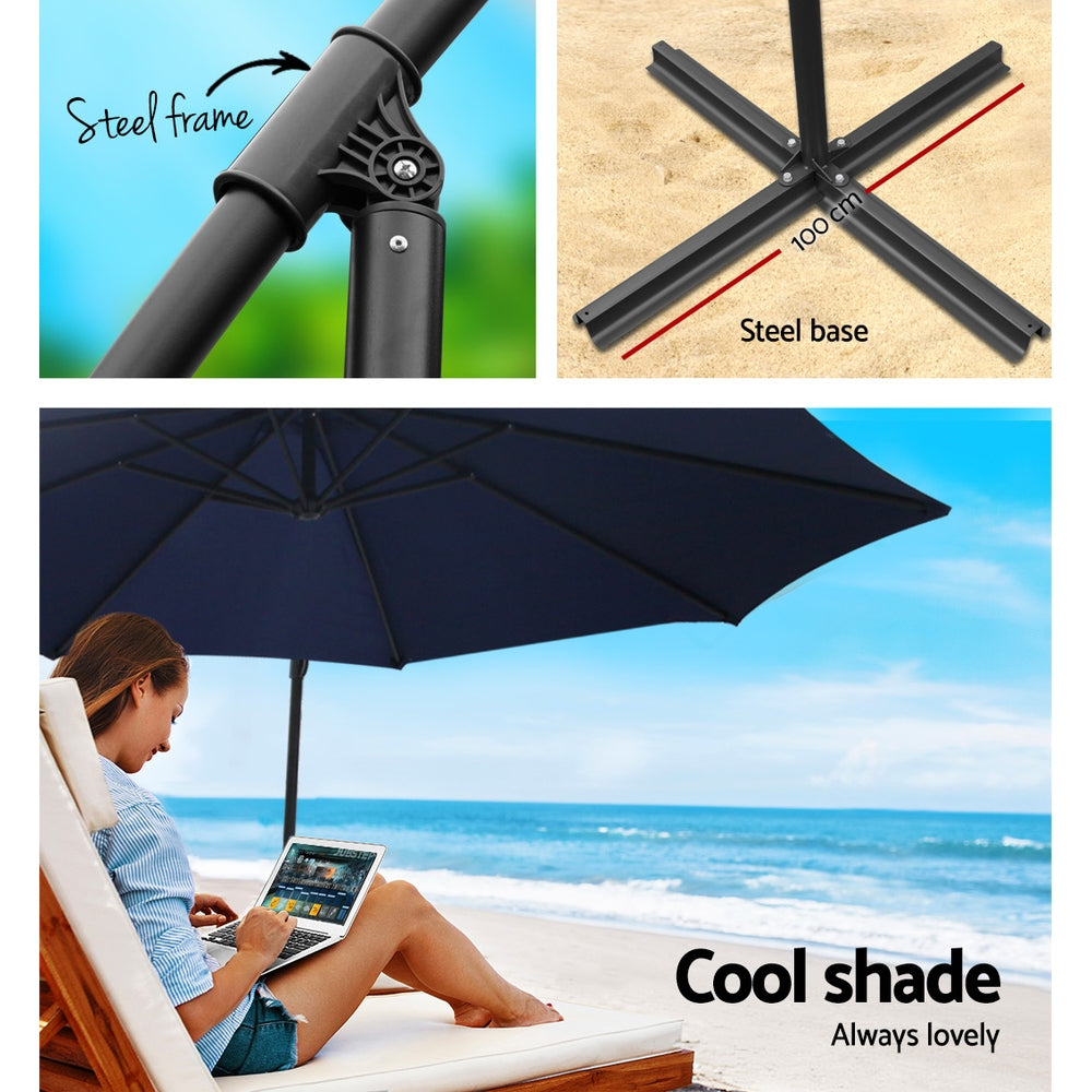 Instahut 3M Umbrella with 50x50cm Base Outdoor Umbrellas Cantilever Sun Stand UV Garden Navy freeshipping - Awezingly