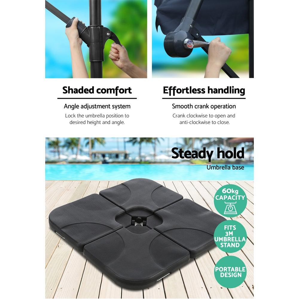 Instahut 3M Umbrella with 50x50cm Base Outdoor Umbrellas Cantilever Sun Stand UV Garden Navy freeshipping - Awezingly