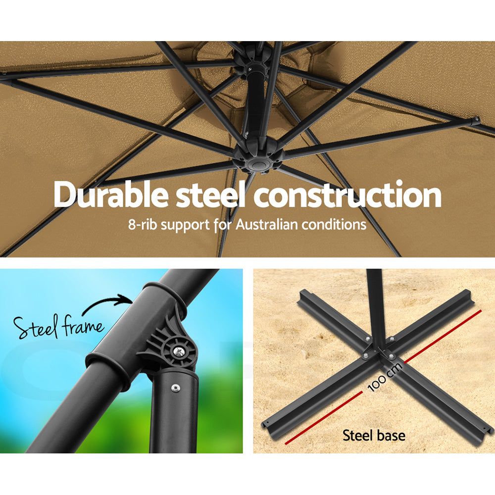 Instahut 3M Cantilevered Outdoor Umbrella - Beige freeshipping - Awezingly