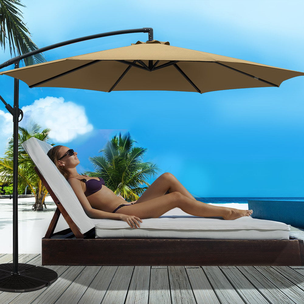 Instahut 3M Cantilevered Outdoor Umbrella - Beige freeshipping - Awezingly