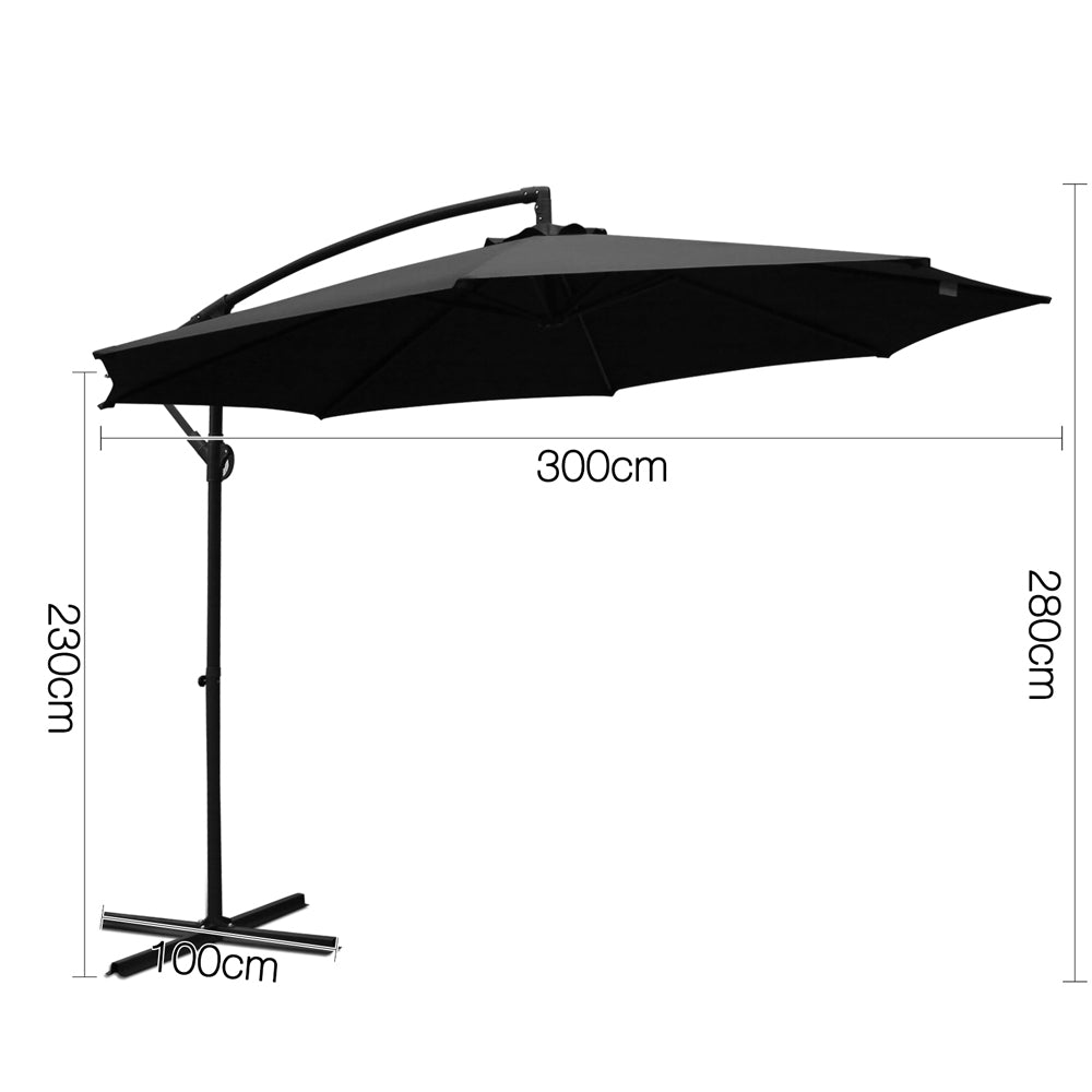 Instahut 3M Cantilevered Outdoor Umbrella - Black freeshipping - Awezingly
